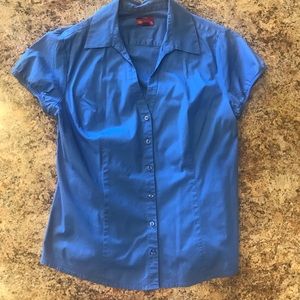Blue Short Sleeved Button Down Blouse